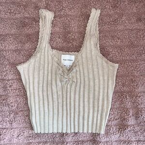 Pink Rose Cream Ribbed Crop Tank Top